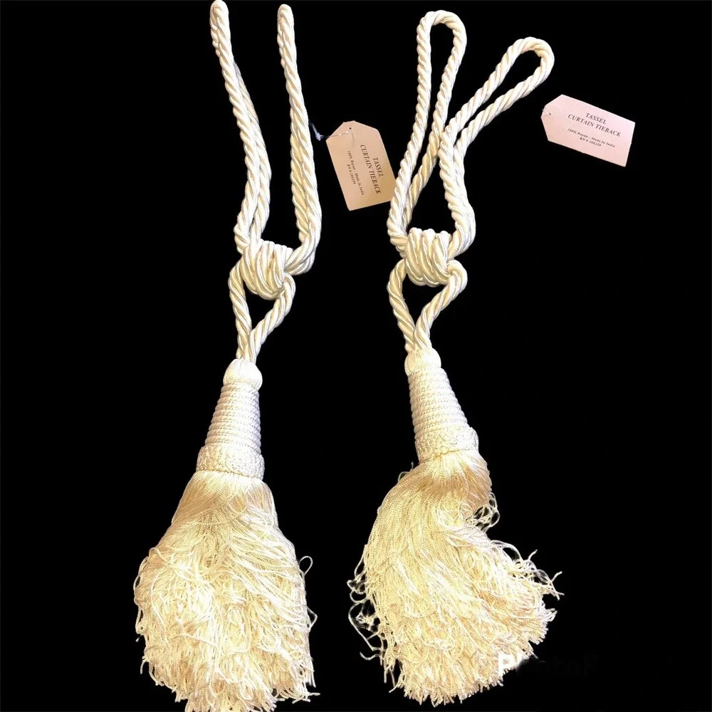 Heavy Tassel Curtain Drapes Tie Backs Set of 2 Ivory 7.5